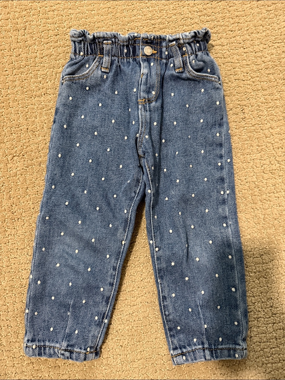 Zara Girls Blue Denim Polka Dot Paperbag Jeans